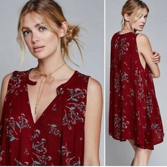 FREE PEOPLE Tree Swing Tank Top XS Key Hole Tunic Floral Boho Bohemian Pockets - Picture 6 of 14